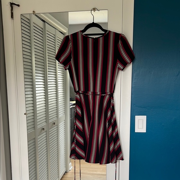 Striped V-Neck Dress - Black, Red, White - Picture 3 of 4